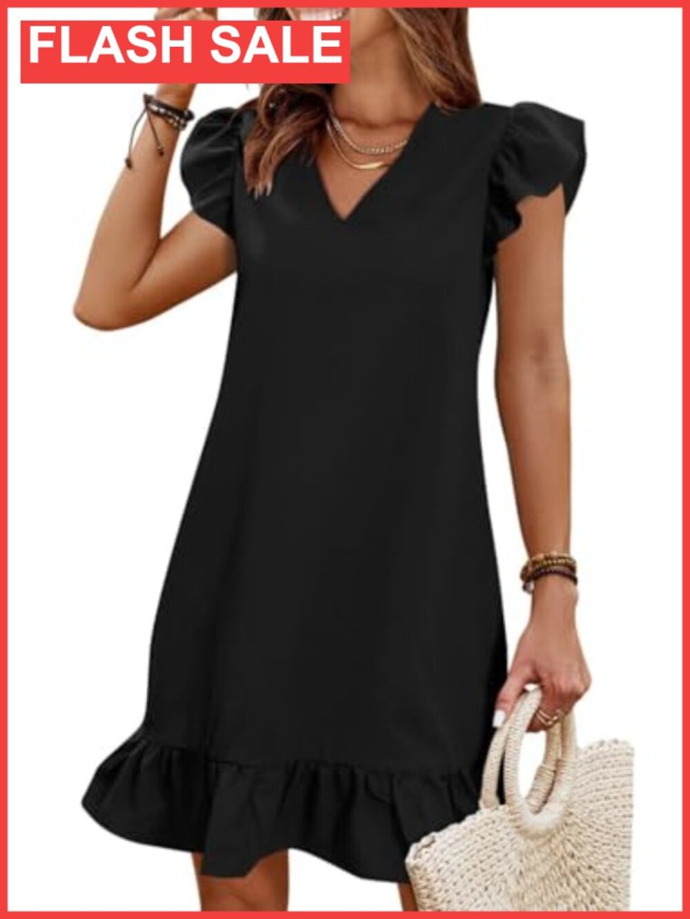 Women's Ruffle V-Neck Mini Sundress Casual Beach Vacation Polyester
